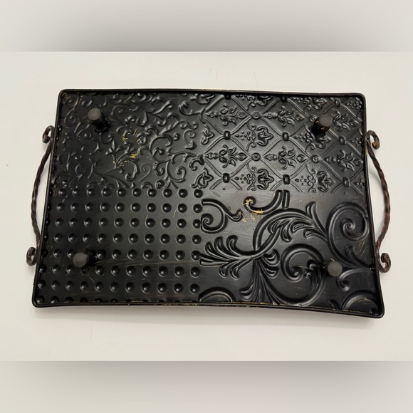 Ornate Brown Metal display Tray with Handles - Picture 5 of 7